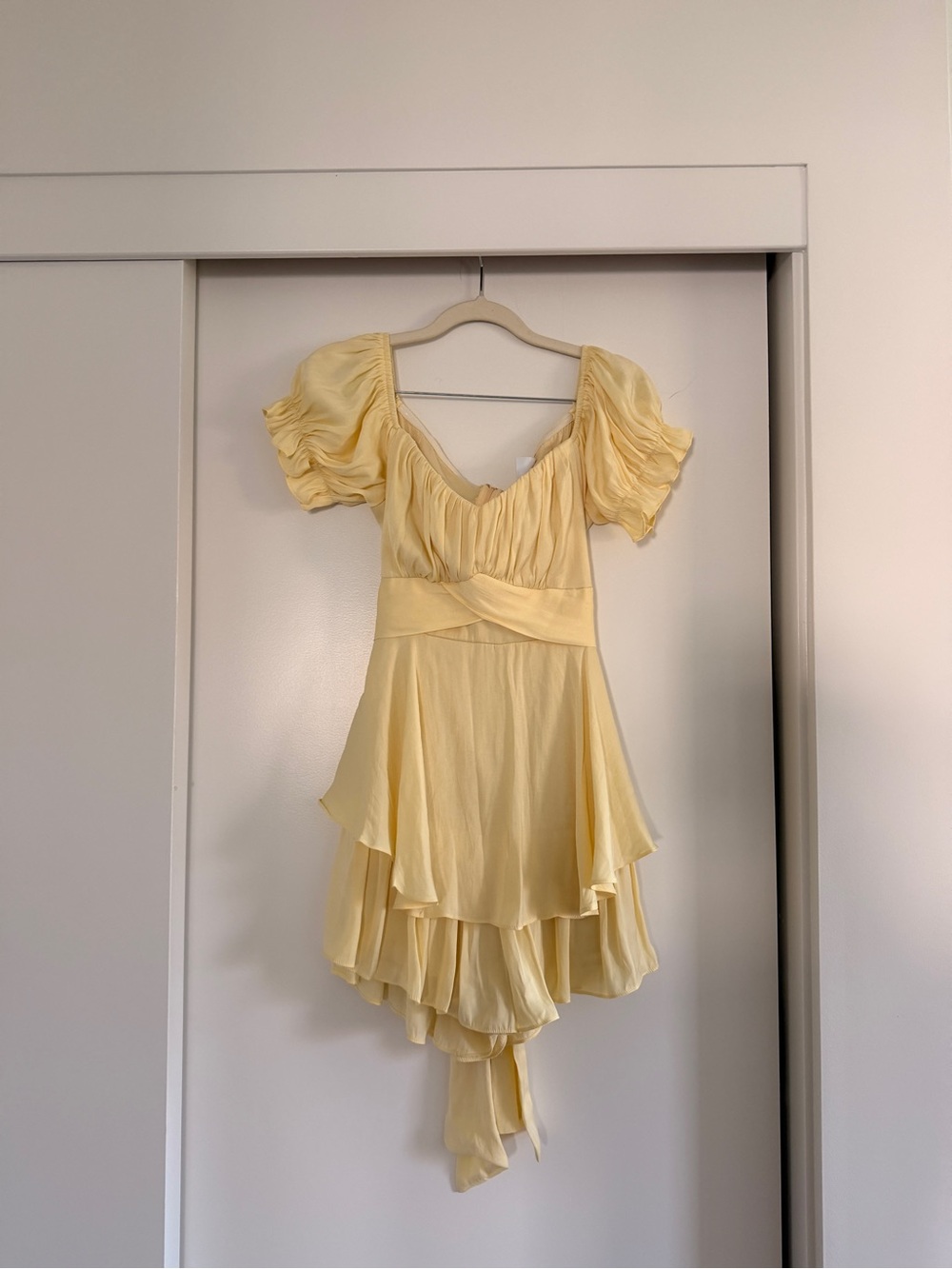 Selfie Leslie Light Yellow Tiered Ruffle Romper Dress Medium